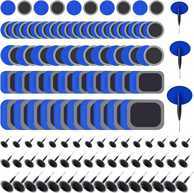 Tallew 148 Pcs Heavy Duty Tire Patches Kit Rubber Radial Tire Repair Patch Plug Kit Repair Emergency Tool for Puncture Car Truck Bus Tractor Vehicle Motorcycle 32mm, 42mm, 58mm, 65x80mm, 85x120 mm