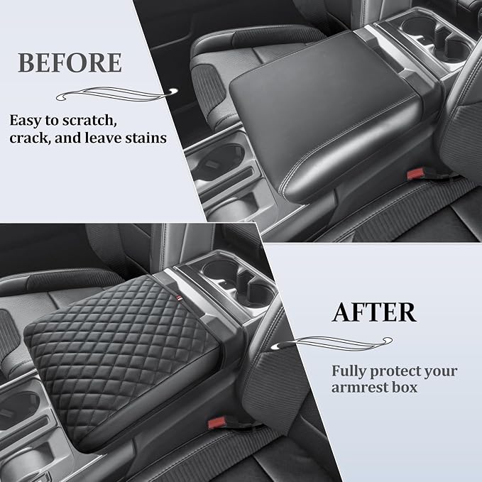 JDMCAR Armrest Cover Compatible with 2021-2025 2026 F150 PU Leather Car Interior Accessories, Customized Anti-Scratch Leather Armrest Lid Protector Pad (Work Surface Console Only)