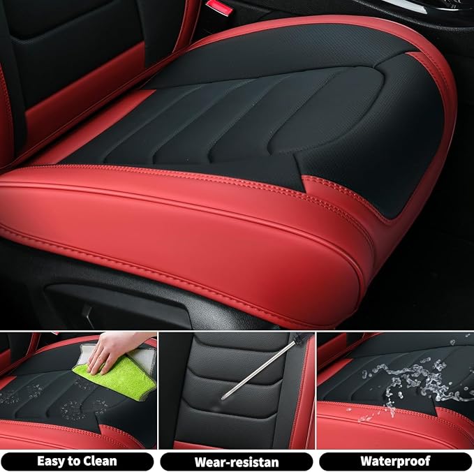 FLORICH Car Seat Covers Full Set, Leather Seat Cover, Front and Rear Seat Covers 5 Seats, Waterproof Car Seat Cushion Protector Accessories for Sedan SUV Pick-up Truck (Red&Black, Full Set)