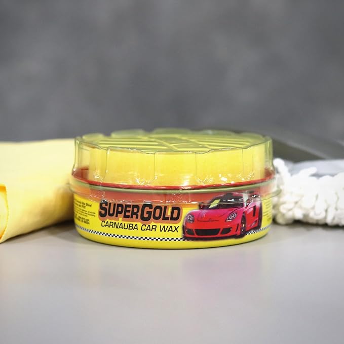 ABRO Super Gold Carnauba Car Wax - Long-Lasting Protection & High Gloss Shine, Car Wax Paste for Cars, Motorcycles, Boats, Safe on All Paint Finishes, Includes Sponge, 8 oz, Pack of 2