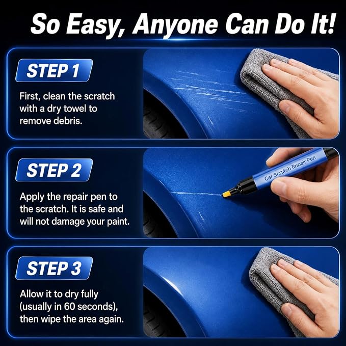 Magic Car Scratch Removal Pen, Professional Repair Solution For All Cars, Works On Any Color To Fix Scratches Swirl Marks And Scuffs, Easy DIY Paint Restoration Kit For A Seamless Finish (1 Pcs)