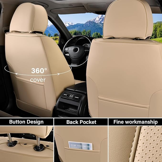 Coverado Car Seat Covers, Seat Covers for Cars, Waterproof Leather Auto Seat Protectors, Leather Car Seat Cushion, Car Interiors Accessories Universal Fit for Most Cars