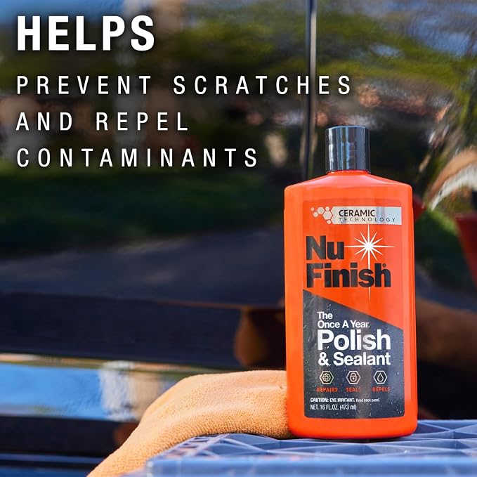 Nu Finish Once a Year Polish and Sealant - Professional Car Polish, 3-in-1 Ceramic Technology to Repair Scratches & Protect Paint, Gift for car Lovers