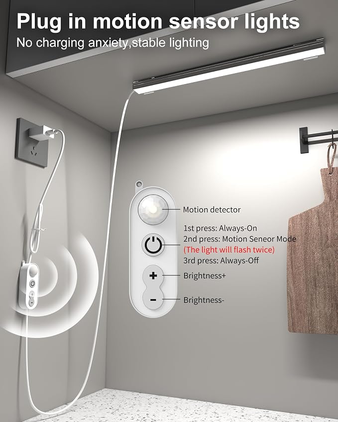 ASOKO Motion Sensor Dimmable Led Under Cabinet Light, 12" Cool White | ASOKO Motion Sensor Dimmable Led Under Cabinet Light, 12" Plug in Cool White 6000K Bar for Kitchen Counter Closet