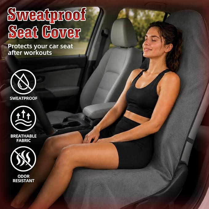 550g Heavy Duty Towel Car Seat Cover, Waterproof Sweat Protector for Post-Gym & Beach, Non-Slip Microfiber Bucket Seat Mat for Sedans SUV Minivans, Machine Washable (Gray, 1-Pack)