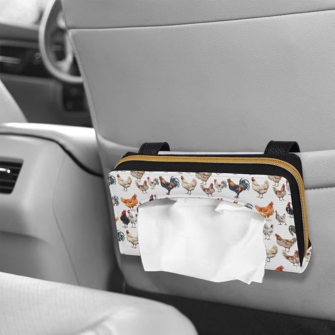 PU Leahter Tissue Box Sun Visor Napkin Holder Rooster Hanging Sun Visor Napkin Holder Easy to Install Easy Fixed