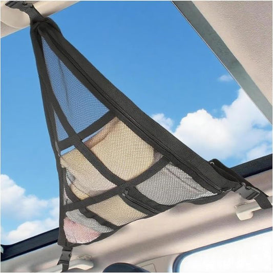 35.4"x24.8" Car Ceiling Cargo Net Fit Cars with 3 Handles | Double Layer Roof Storage Organizer | SUV Minivan Truck | Travel Road Trips Car Camping Accessories
