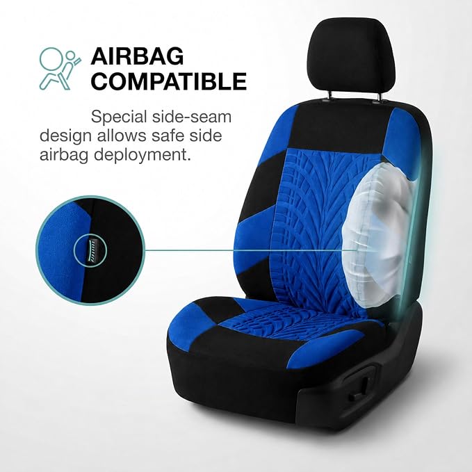 FH Group Front Set Travel Master Car Seat Covers - Covers for Low Back Car Seats with Removable Headrest, Universal Fit, Automotive Seat Cover, Airbag Compatible Car Seat Cover for SUV, Sedan Blue