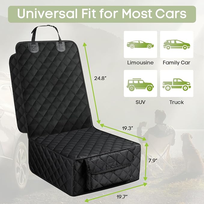 2 Pack Dog Car Seat Cover for Front Seat, Pet Car Seat Protector | Waterproof Scratchproof Non-Slip Captain Chair Cover, Full Protection with Side Flaps, Large Pocket, Fits Cars/Trucks/SUVs