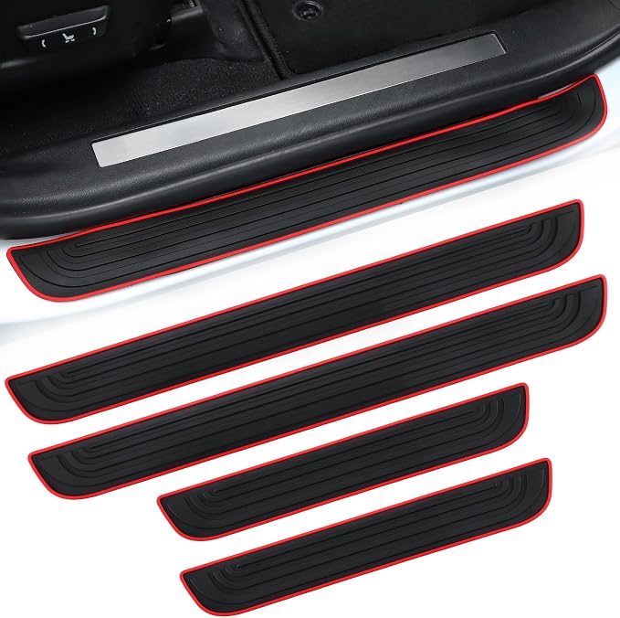 SINGARO Car Door Threshold Protection, 4PCS Door Edge Step Dust Shield Cover, Door Width 19.8x1.57inch Car/SUV Universal Rubber Scratch Resistant Exterior Accessories (Red borde)