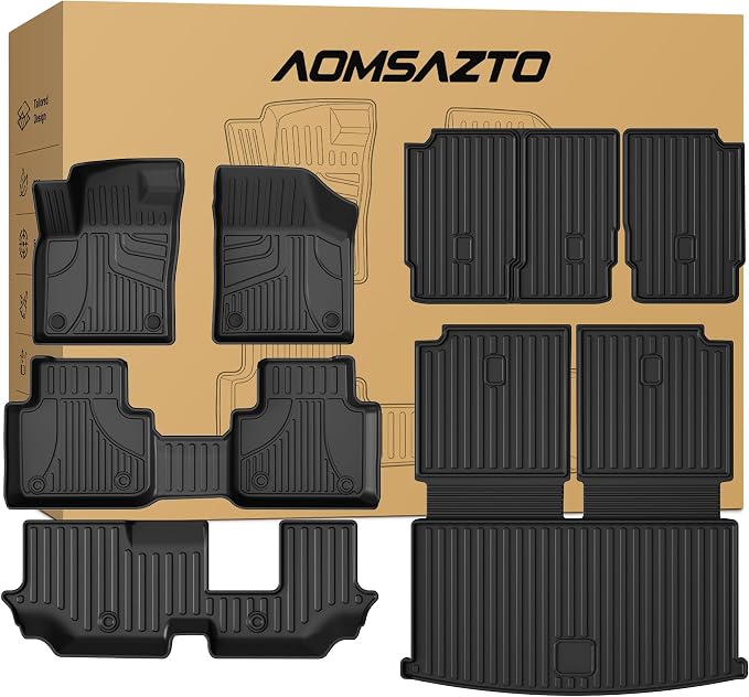 AOMSAZTO Floor Mats Fit for Volkswagen Atlas 2018-2026 7 Seats | All Weather Protection Floor Mats & 2nd & 3rd Row Backrest Mat & Cargo Liner for VW Atlas (Not for Cross Sport)