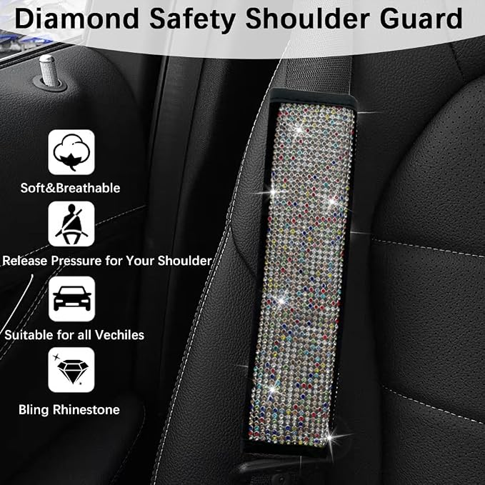 JDDRY Car Seat Belt Covers,Universal Car Seat Belt Pads,Seat Belt Strap Cover Shoulder Pad,Bling Seat Belt Cover(Multi-Color,2PC)