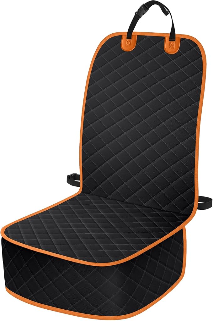ELONGRIVER Dog Car Seat Covers, Waterproof Front Seat Cover for Dogs, Scratch-Proof, Nonslip Pet Passenger Seat Cover Protector, Universal Fit for Cars Trucks SUVs, Large Size, Black with Orange