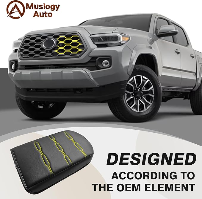 Muslogy Center Console Armrest Cover Fit for Toyota Tacoma 2016-2023 Accessories, Comfort Armrest Pad Console Lid Cushion Vegan Leather Regular Thick