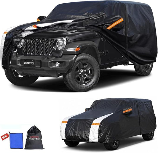 Multi-Layer Car Cover Custom Fit for Jeep wrangler 4 Dr/Unlimited 4 Dr JK JL(1987-2026), 100% Waterproof All Weather for Automobiles, Gift with Towel, Heavy Duty Car Covers for Rain Sun UV Protection.