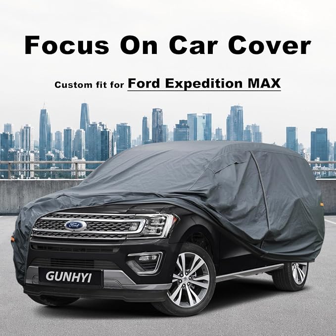 GUNHYI Premium Car Cover Custom Fit Ford Expedition Max, 16 Layers Heavy Duty Car Cover Waterproof All Weather with Zipper Door for Sun Rain Snow Dust Uv Protection