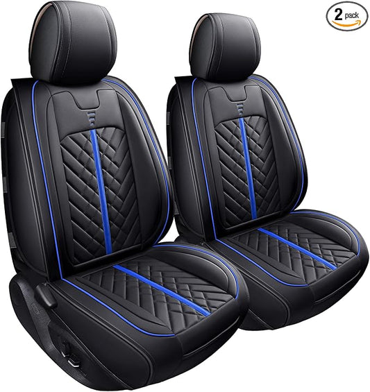Tomatoman Tacoma Car Seat Covers Compatible with Toyota Tacoma 2005-2023 2024 2025 2026 Truck Access Double Crew Cab TRD Pro Trail Edition Off-Road Waterproof Leather Cushions(2PCS Front/Black-Blue)