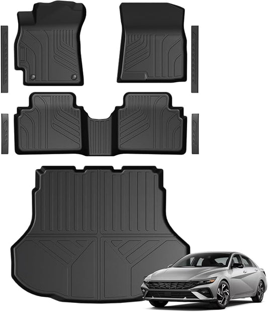 Floor Mats for Hyundai Elantra Gas 2021-2026, All Weather Floor Mats Trunk Cargo Liner and Door Sill Guards Accessories, Full Coverage Set (Not fit Hybrid Models)