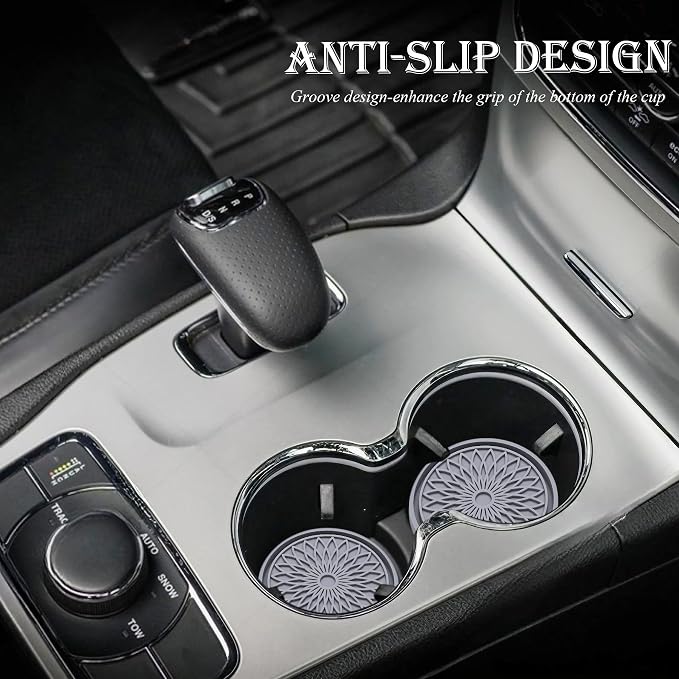 2-Pack Car Cup Holder Coaster Inserts, 2.75 Inch Non-Slip Silicone Liners, Shockproof Drink Holder Mat for Women Men, Universal Fit for Most Vehicles (Gray)