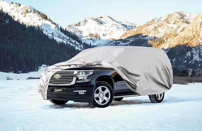 Kayme 6 Layers SUV Car Cover Custom Fit for Chevrolet Chevy Suburban (1973-2025) Waterproof All Weather for Automobiles, Outdoor Full Cover Rain Sun UV Protection.Silver