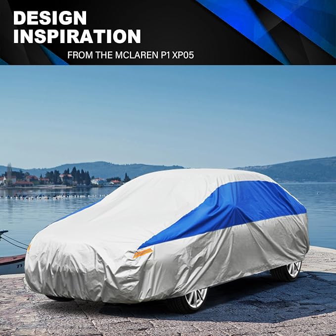 GUNHYI Car Cover Waterproof All Weather for Automobiles, Outdoor Full Car Cover Snowproof Windproof UV Protection, Universal Fit for Sedan. (Fit Sedan Length 186-193 inch, Silver)