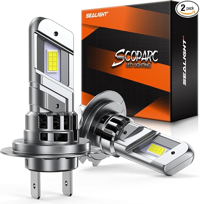 SEALIGHT H7 Fog Bulb 40000LM Super Brigh, 6500K Cool White with Cooling Fan, 1:1 Mini Size Light Bulbs, Plug-N-Play, Pack of 2