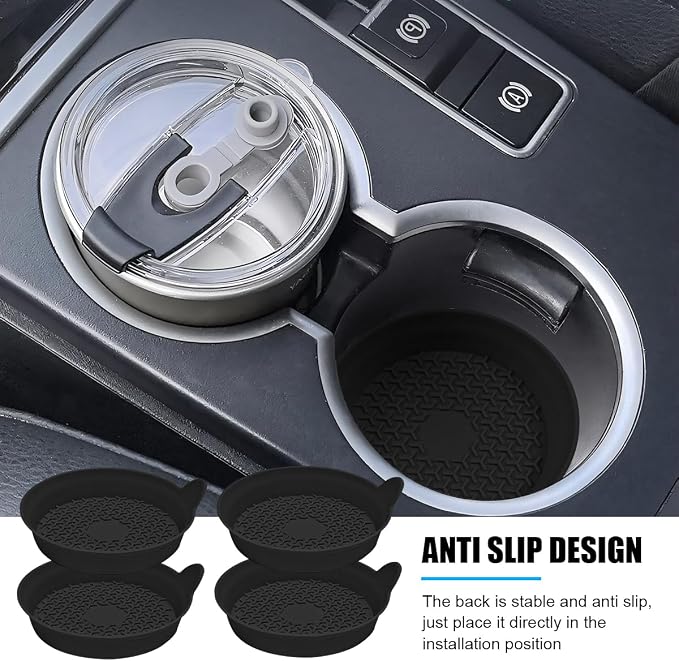 Mandark Car Cup Holder Coasters, Non-Slip Silicone Vehicle Insulation Drink Mat, Waterproof Sift-Proof Spill Recessed Automotive Interior Cup Insert Pad Accessories, Universal Fit (Black)