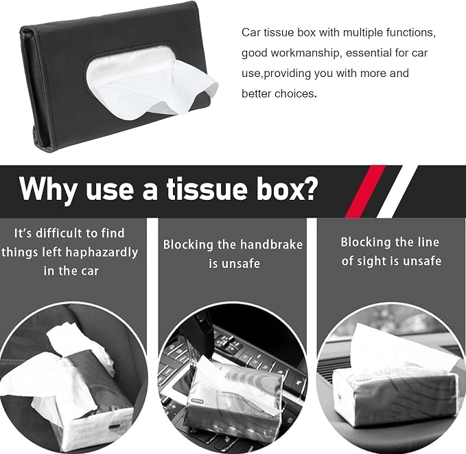 Car Visor Tissue Holder, Upgraded Version Hanging Tissue Holder in Car, Premium PU Leather Paper Napkin Organizer, Universal for Vehicles, Trucks, RVs and More (Black)