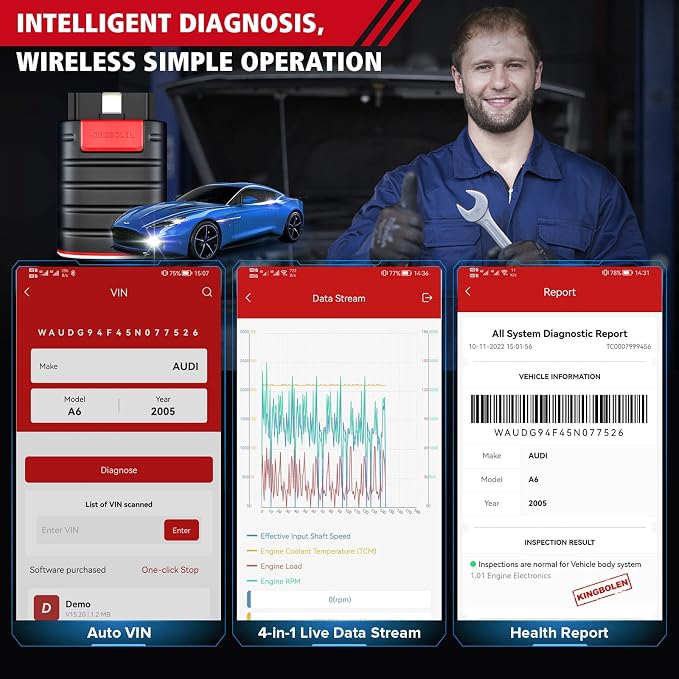 KINGBOLEN Ediag OBD2 Scanner Bluetooth, Full System Bidirectional Scan Tool | All Software 1 Year Update For iOS & Android, Active Test Code Reader with ECU Function, 15+ Reset Service, FCA AutoAuth