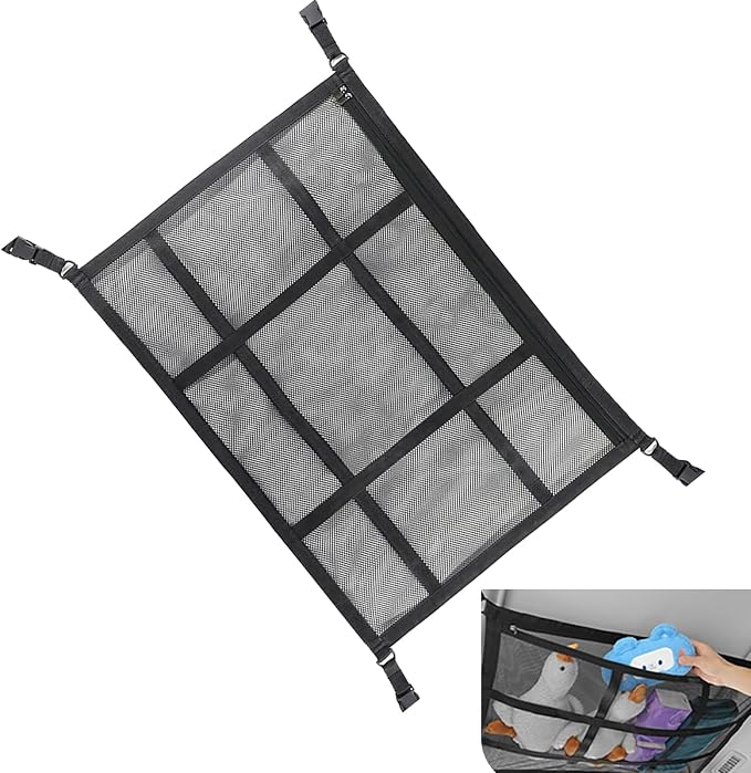 Car Ceiling Cargo Net, 31.5" x 21.7" Double-Layer Ceiling Cargo Net, Car Overhead Storage Mesh Organizer for Camping Overlanding, Universal Overhead Net for Truck, SUV, Van