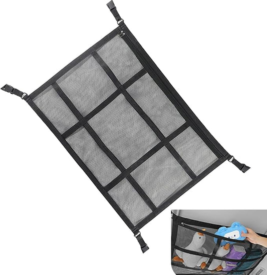 Car Ceiling Cargo Net, 31.5" x 21.7" Double-Layer Ceiling Cargo Net, Car Overhead Storage Mesh Organizer for Camping Overlanding, Universal Overhead Net for Truck, SUV, Van