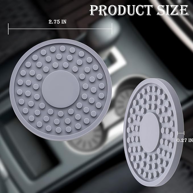 2 Pack Anti-Slip Car Cup Holder Mat – 2.75 Inch Silicone Drink Coaster, Secure Fit for Cars & Trucks – Cute Interior Decor for Women & Girls (Gray)