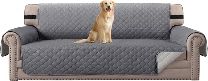 H.VERSAILTEX Reversible Sofa Cover Water Resistant Furniture Protector for Dogs Non Slip Couch Cover with Elastic Strap Machine Washable Sofa Slipcover Seat Width to 78"(Oversized Sofa, Grey/Beige)