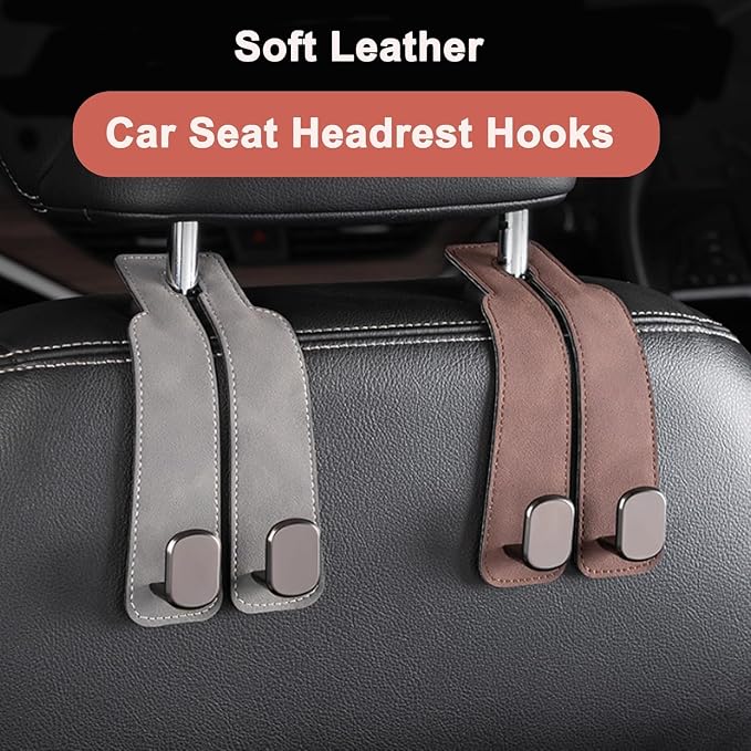 Amelity Car Headrest Hooks, Purse Hook for Car 4 Pack Black | Universal Car Interior Accessories for Women, Available in 2/4 Pack, Storage Hanger Holds Purses, Backpacks, Grocery Bags