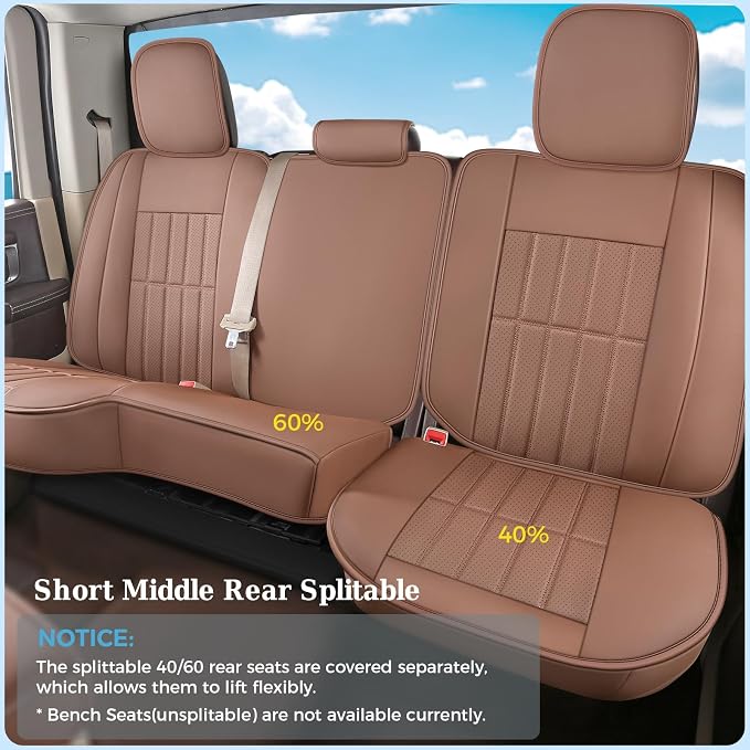 Truckiipa Leather Seat Covers Truck Full Set, Dodge Ram Seat Covers Full Coverage Protector Pickup Trucks Accessories, Custom Fit for 2002-2018 Ram 1500,2002-2025 Ram 2500 3500 Crew Mega Cab, Brown