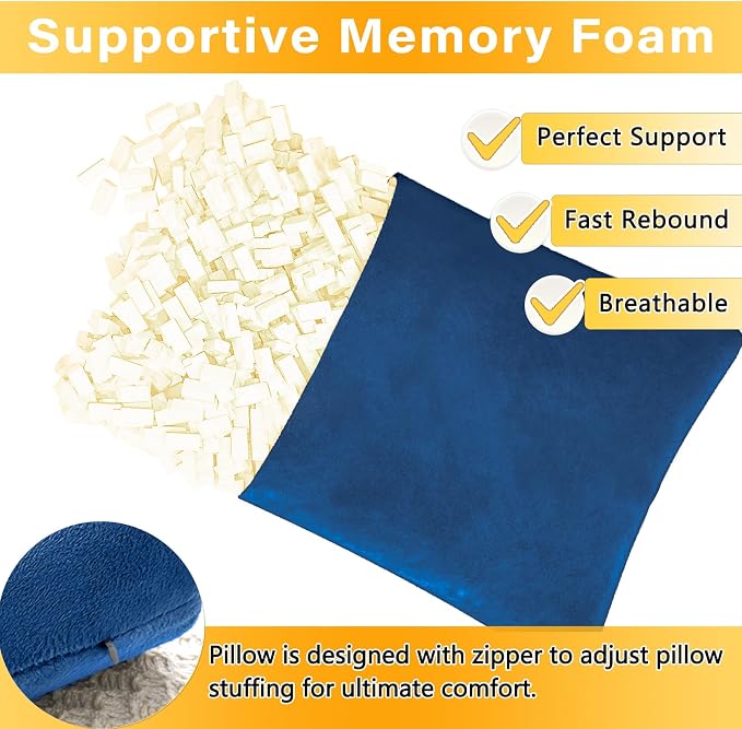 1 MIDDLE ONE 2 Pack Small Pillow, Memory Foam Mini Pillow 11 X 7 Inches for Travel, Sleeping, Nap and Neck, Knee, Lumbar Support, Tiny Cushion for Pet, Dogs (Blue)