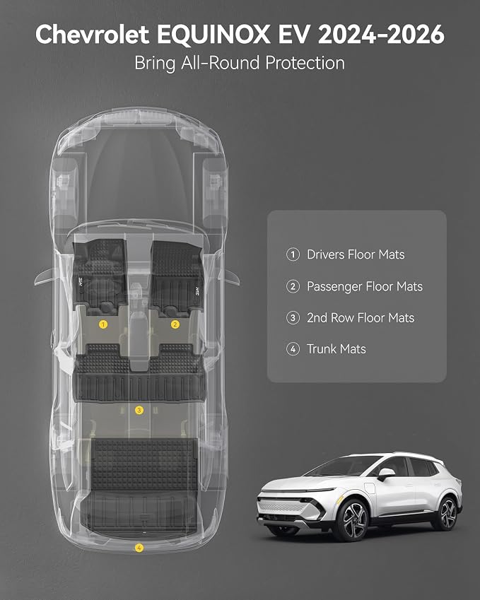 3W Floor Mats & Cargo Liner Fit for 2024-2025 2026 Chevrolet Chevy Equinox EV (Non Fuel), TPE All Weather Custom Fit for Chevrolet Equinox EV (Non Fuel) Accessories Full Set Car mats,Black