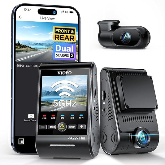 VIOFO A229 Plus Dash Cam Front and Rear, 2K Dual STARVIS 2 Sensors & HDR | 1440P+1440P Car Dash Camera, 5GHz Wi-Fi, Smart Voice Control, Ultra-Precise GPS, Built-in Supercapacitor, 24H Parking Modes