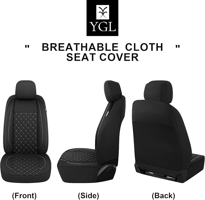 YGL Breathble Car Seat Covers Front Set,Washable Seat Covers for Cars,Premium Cloth Car Seat Protectors,Interior Covers for Cars,Sedan Van Truck SUV(Black/Gray)