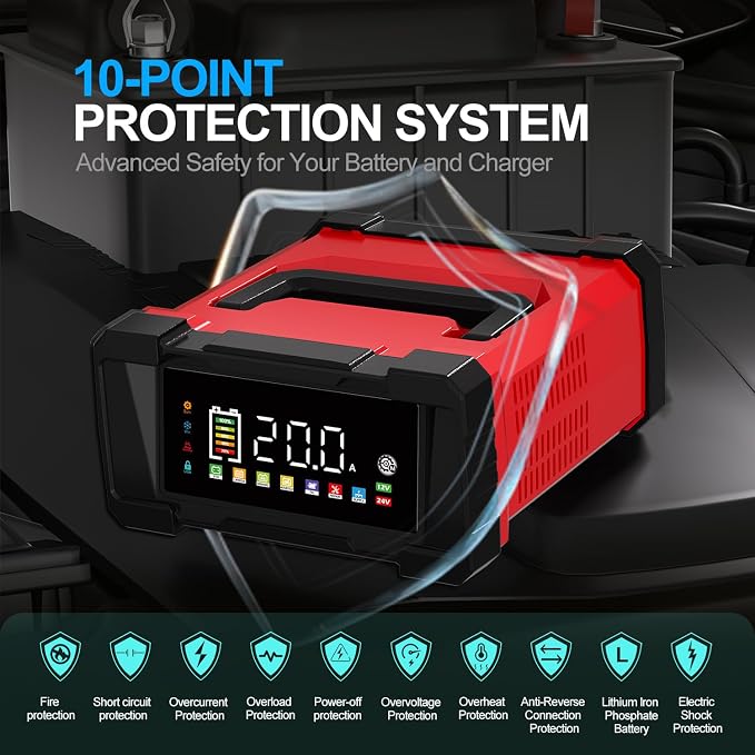 Battery Charger 20-Amp 12V/24V Smart Trickle Charger for Car - Battery Maintainer Trickle Charger, and Car Battery Charger Heavy Duty with Temperature Compensation for Automotive Truck Motorcycle
