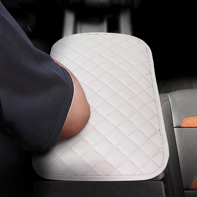 Car Middle Center Console Cover with 2 Storage, Universal Microfiber Leather Car Armrest Cover Cushion for for Most Vehicles, Memory Foam Comfort Stylish Leather Scratch-Resistant, Thickened（White)