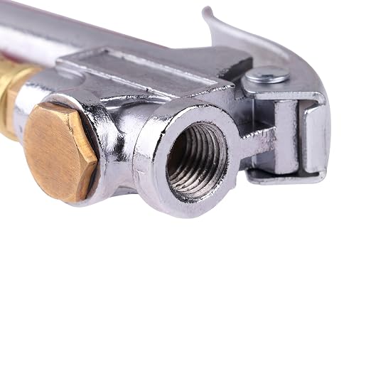 Bayonet Style Tire Inflator Gauge, with Heavy Duty Straight Head Air Chuck and 12" Hose - 10 to 90 PSI