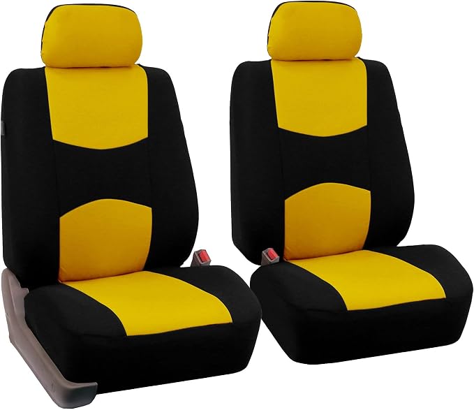 FH Group Car Seat Covers Front Set in Cloth-Car Seat Covers for Low Back Car Seats with Removable Headrest,Universal Fit,Automotive Seat Covers,Washable Car Seat Cover for SUV,Sedan,Van Yellow