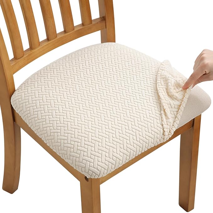 Fuloon Stretch Seat Cushion Covers 6 PCS, Washable Chair Seat Slipcover Chair Cover Dining Room for Hotel, Ceremony, Banquet Wedding Party (Beige, 6)