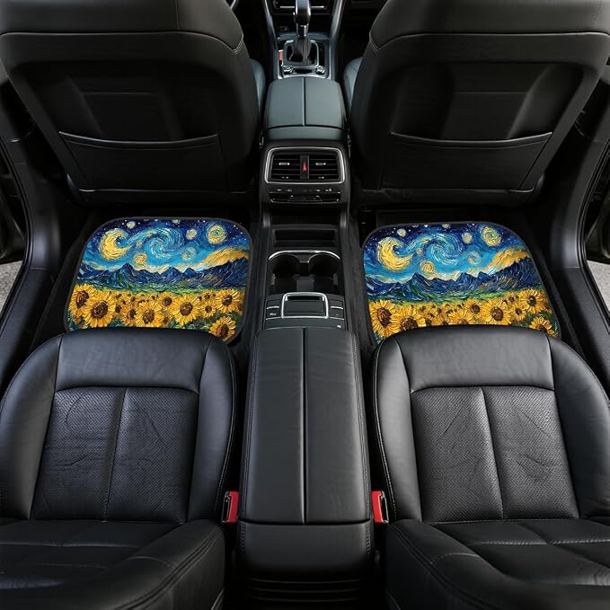 Sunflowers Car Floor Mats Set of 4 Starry Night Sky Blue Star Automotive Foot Mats Rugs Carpet for Car Non-Slip Auto Car Accessories Universal Fit for Car SUV Truck Van