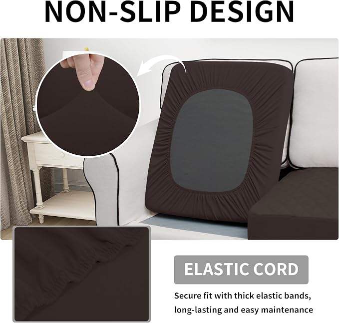 Easy-Going Waterproof Oversized Chair Cushion Covers, Non-Slip Leakproof Sofa Seat Cushion Slipcovers, Quilted and Stretch Furniture Protector for Dogs (1-Piece Oversized Chair Cushion, Chocolate)
