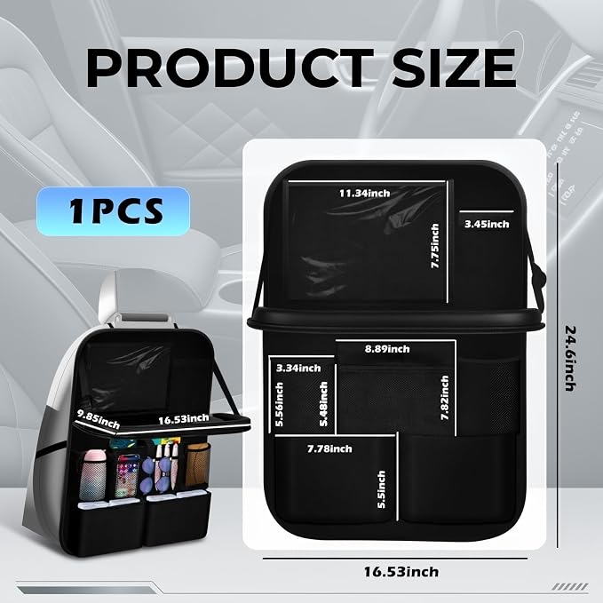 Backseat Car Organizer,Foldable Back Seat Car Organizer with Cars Tray & Cup Holder,Multifunctional Back of Seat Cars Organizers as Rear Seats Organizers for Most Vehicles