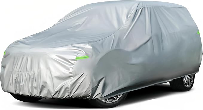 Waterproof Car Cover for SUVs 191-201 Inches, 210D Heavy Duty All Weather Auto Cover with Driver Door Zipper & Tire Straps, UV Sun Rain Snow Hail Protection
