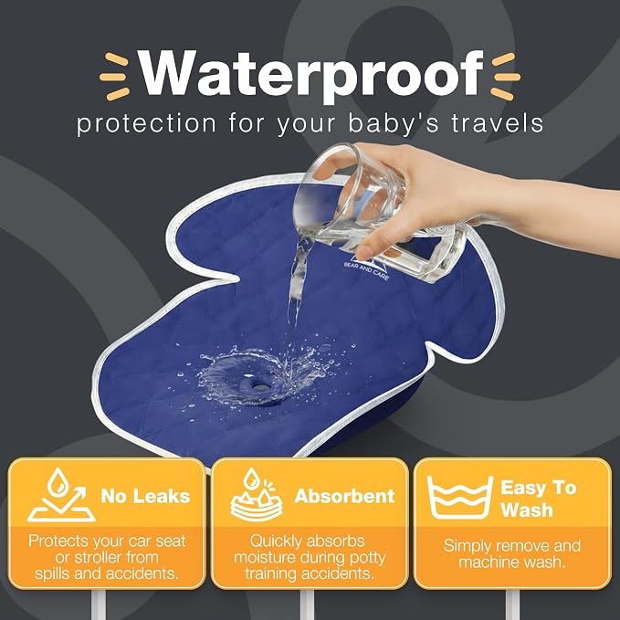 Bear and Care - Potty Training Car Seat Protector - Waterproof Car Seat Liner - Piddle Pads for Stroller, Toddlers & Baby Carseat - Travel-Friendly Washable Liner Mat for Spills Leak (Blue, Pack of 2)
