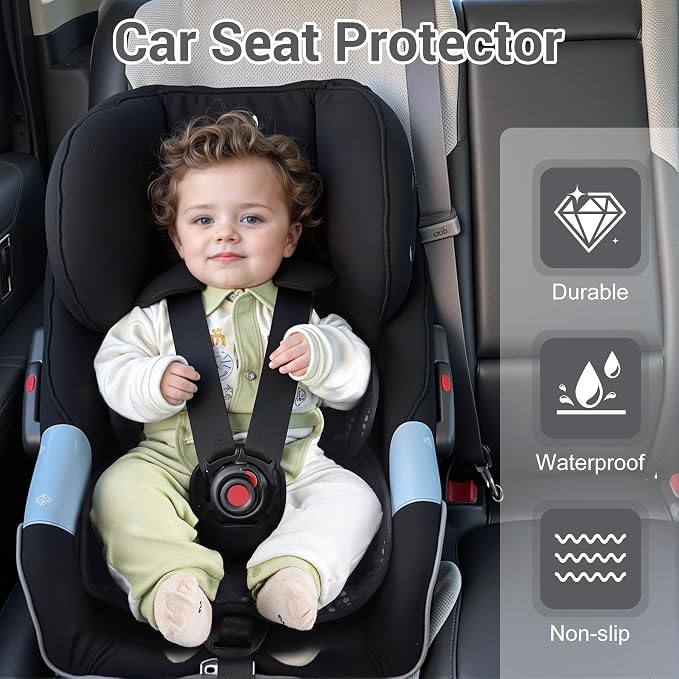 Car Seat Potty Training Protector, Piddle Pad with 360° Leak-Proof 3D Edge & Anti-Slip, Waterproof Machine Washable Liner for Baby Toddler Carseat, Stroller (Black, 2PC)